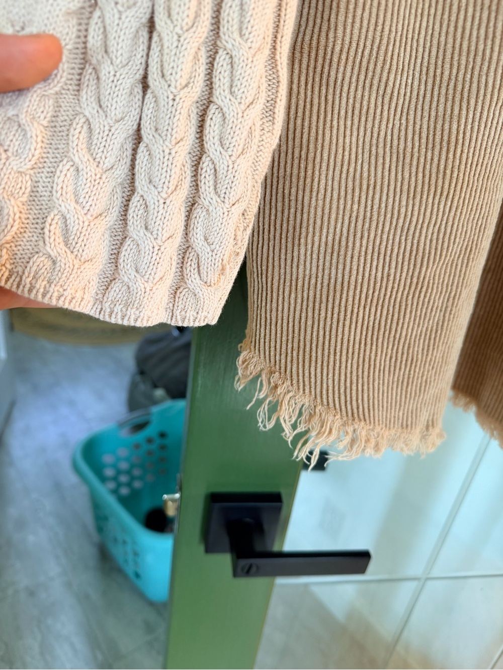 POL Two-Tone Corduroy & Cable Knit Shacket — Cream & Brown L - Picture 7 of 7